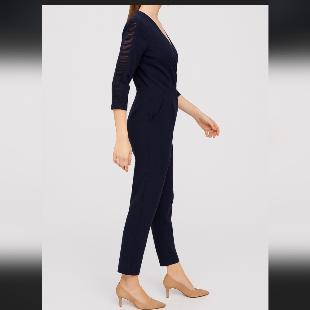 Zara Basic jumpsuit Ladder Sleeve Details Long Sleeve Navy Blue